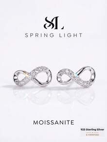 1 Đôi bông tai hình trái tim bất đối xứng, đính đá Moissanite và kim cương, bạc S925 dành cho nữ, thanh lịch và quyến rũ, trang sức cưới. - Hoa tai Moissanite vô cực không đều - Xem 1