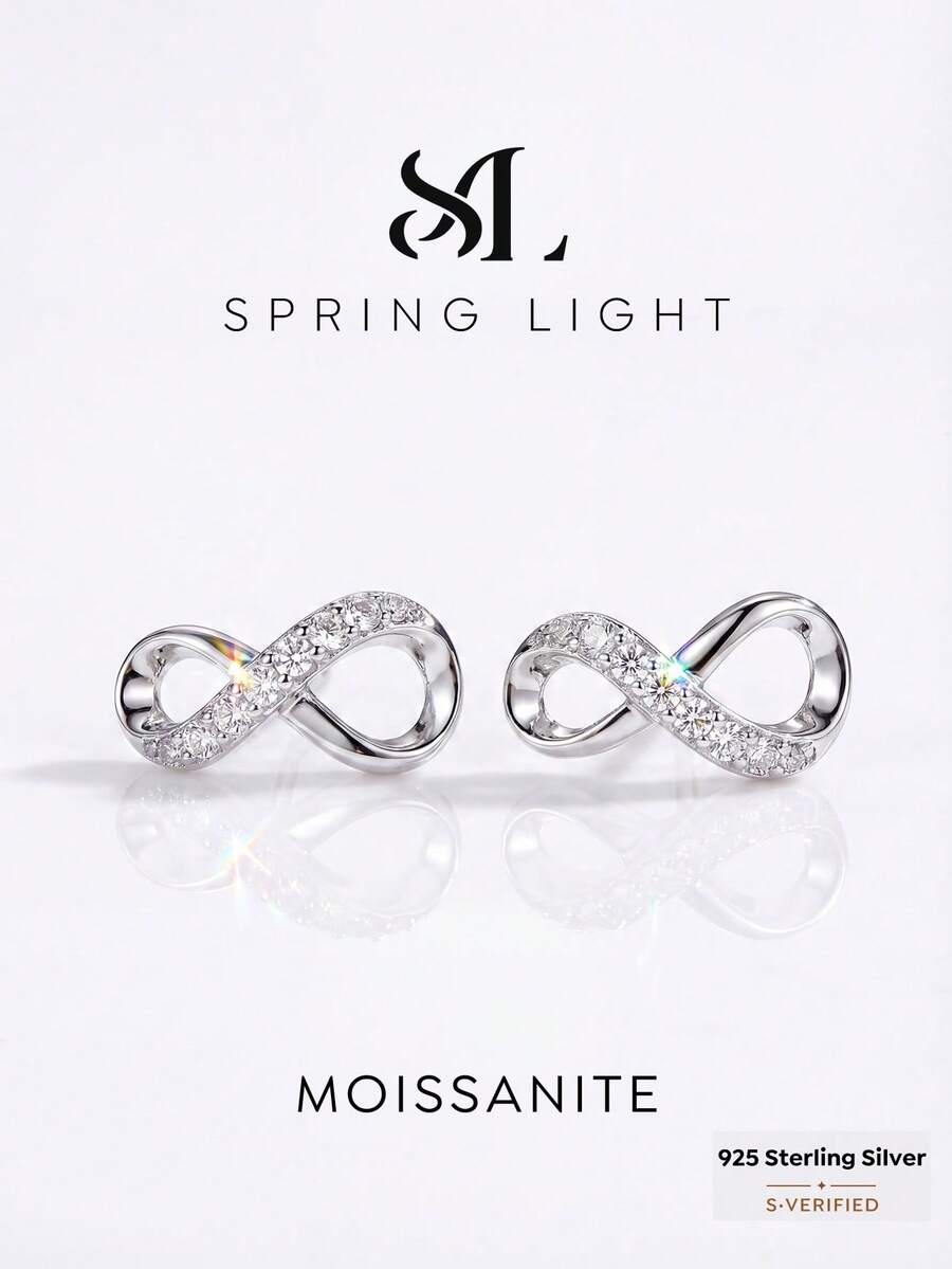 1 Đôi bông tai hình trái tim bất đối xứng, đính đá Moissanite và kim cương, bạc S925 dành cho nữ, thanh lịch và quyến rũ, trang sức cưới. - Hoa tai Moissanite vô cực không đều - Xem 1