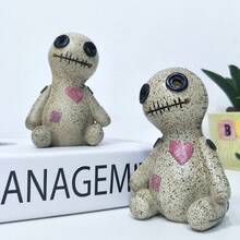 Cute Doll Desktop Ornament, Creative Home Living Room Entrance Decoration, Resin Craft Decoration - 雙心頭毒娃B淺棕 - 查看 4