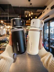600ml/304不鏽鋼真空保溫水瓶，附2合1瓶蓋/飲水杯與繩柄，可清洗，適用冷熱飲，露營、用餐與辦公室使用理想，情人節與生日完美禮物 - 600毫升 - 查看 5