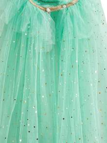 3pcs/Set Mint Green Girls Sequin Star Cloak Crown Magic Wand Set, Children Christmas Halloween Carnival Costume Party Stage Performance Cosplay Outfit - Mint Green - View 4