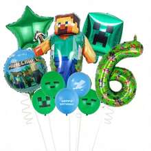 10pcs Pixel Style Steve And Creeper Theme Digital Balloons Set, Suitable For Birthday Party, Wall Decor - As Shown In the Figure - View 20