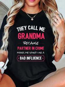 Camiseta de manga corta divertida para abuela, camisetas de "Abuela Socia en el Crimen", camisetas para mujer, conjuntos de vacaciones para mujer, camisetas de verano 100% algodón. - Negro - Ver 7