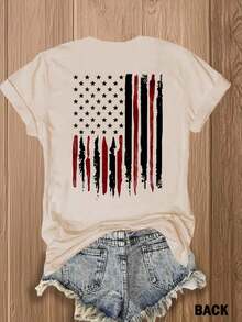 Retro Fireworks Shirt Patriotic T-Shirt, Preppy Coastal Lake T-Shirt, Colorful Summer T-Shirt, Beach Lover Gift Casual T-Shirt Vacation Set For Women - 杏色 - 查看 3