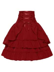 Women's Midi Skirt With Fitted Waist, Vintage Spring Style, Solid Color, Activity Dance Skirt, Cosplay Costume - Palace Skirt-red - View 1