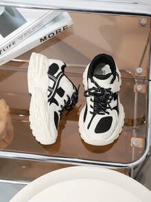 1 Pair Children's Fashion Casual Sneakers, Soft Sole Anti-Slip Mesh Breathable Running Shoes, Suitable For Boys And Girls, Spring/Autumn - Black and White - View 6