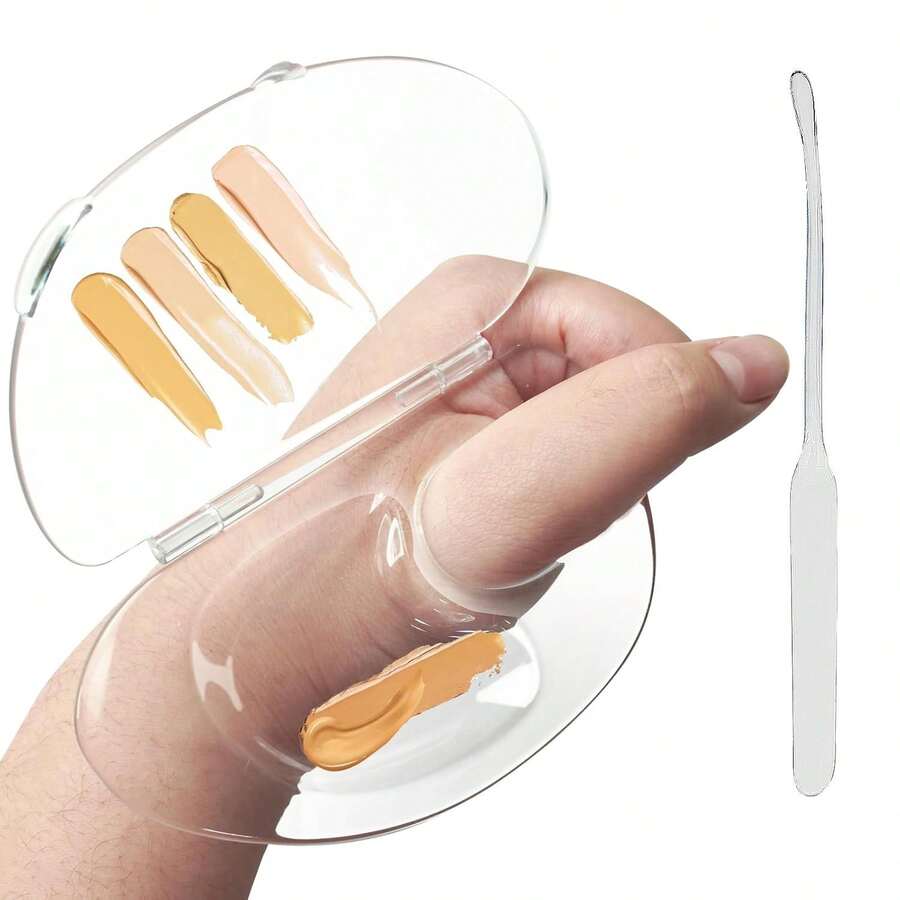 2 khay trộn kem nền acrylic gấp gọn, khay trang điểm di động kèm thìa trộn. - trắng - Xem 1