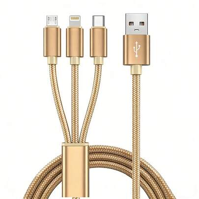 [3-in-1 snelladen] 3-in-1 snellaadkabel | Duurzame nylon gevlochten kabel, compatibel met iPhone, enz., ondersteunt USB-laden, 10W uitgangsvermogen, 3-in-1 oplaadkabel voor meerdere apparaten: lange levensduur, snelladen, geschikt voor iPhone, Android-apparaten en tablets - gebruik onze MAX 100W USB Type-C oplaadkabel, AC naar telefoon + Type-C, robuust en duurzaam ontwerp, snelladen