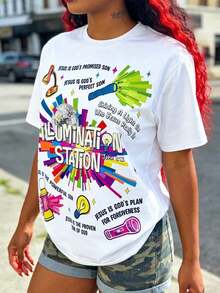 Camiseta de Verano para Mujer 100% Algodón Illumination Station VBS Bible School Christian Lights - Blanco - Ver 3