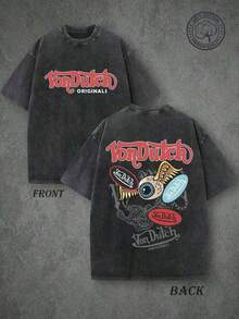Vons Dutchs Originals Double-Sided Print Washed-Shirt, Flying Eyeball & Tiger Retro Kustom Kulture Graphic Tee, Premium Cotton Vintage Streetwear, High Quality-Shirt, Classic Washed Shirt, Washed Cotton-Shirt, Casual Style, Choice, Comfortable, Fashion Street Style Cotton-Shirt. Casual Short-Sleeve-Shirts Men And WomenCute & Casual Unisex-Shirts, Premium Fabric - 風格 - 查看 1