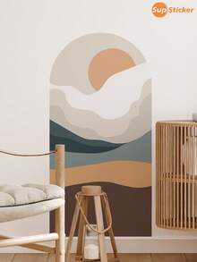 SUPSTICKER 2pcs Modern Abstract Mountain Sunset Arch Wall Decal, PVC Self-Adhesive Waterproof Oil-Proof Sticker, 11.81x47.24 Inches, Suitable For Living Room Bedroom - 2PC - View 6