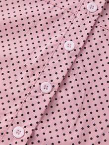 Women's Button Down Shirts Cap Sleeve V Neck Dots Print Slim Fit Tops Summer Shirts - Rosa - Ver 9