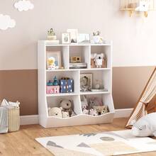 3-Tier Storage Cabinet With Open Shelves , 5 Open Shelves, 2 Tilted Bins, Perfect For Nursery, - White - View 7