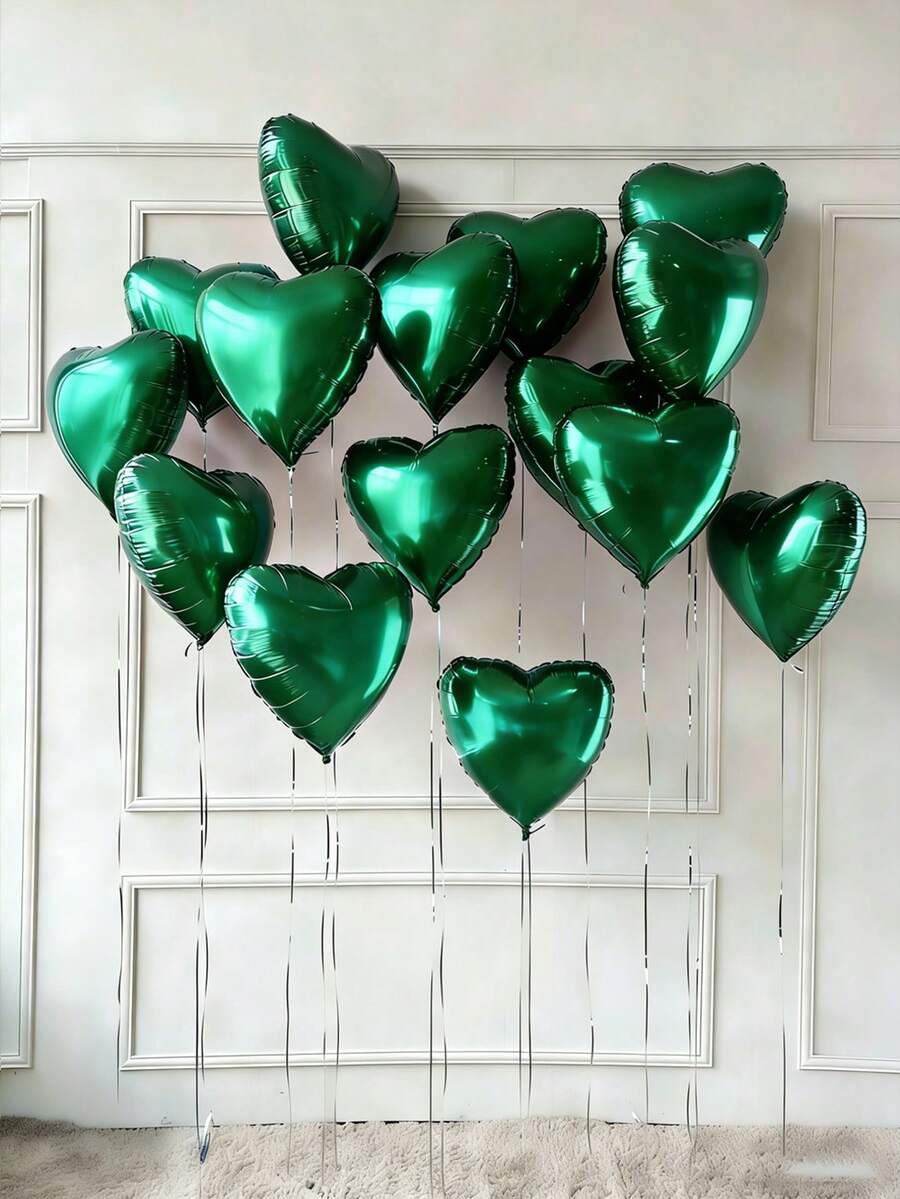 10 piezas de globos de aluminio con forma de corazón verde de 18 pulgadas, adecuados para decoración de bodas, cumpleaños, aniversarios, graduaciones, Día del Padre, fiestas hawaianas en la playa, decoración de interiores - Verde - Ver 1