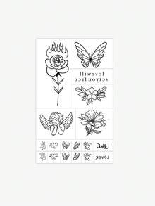 1 Sheet Of Tattoo Stickers, Simple Line-Drawn Rose, Butterfly, Angel, Floral, And English Collection, Temporary Tattoo Stickers, Washable, PVC, Disposable, Waterproof And Sweatproof For Arms, Waist, Back, Legs, Non-Reflective, Realistic Tattoo, Suitable For Individuals, For Daily Use, Lasting 3-5 Days - Black - View 4