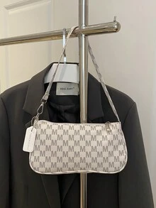 Letter Print Underarm Baguette Bag - Beige - View 9