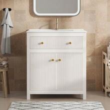 White Vanity Unit Measuring 81 X 46.5 Cm With Ceramic Basin, 1 Drawer And 1 Soft-Close Door, Modern Freestanding Vanity Unit With A Ribbed Design - White - View 3