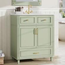 White Vanity Unit Measuring 81 X 46.5 Cm With Ceramic Basin, 1 Drawer And 1 Soft-Close Door, Modern Freestanding Vanity Unit With A Ribbed Design - Green - View 6