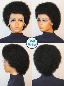 女性用 Afro Kinky 捲曲真人髮假髮 180% 密度 13x4 HD蕾絲前緣預拔髮巴西 Remy 髮，基礎款自然黑假髮，適合日常與派對使用，假髮配件，Cosplay 假髮，派對假髮，婚禮假髮，節慶假髮，真人髮假髮 - 黑色 - 查看 7