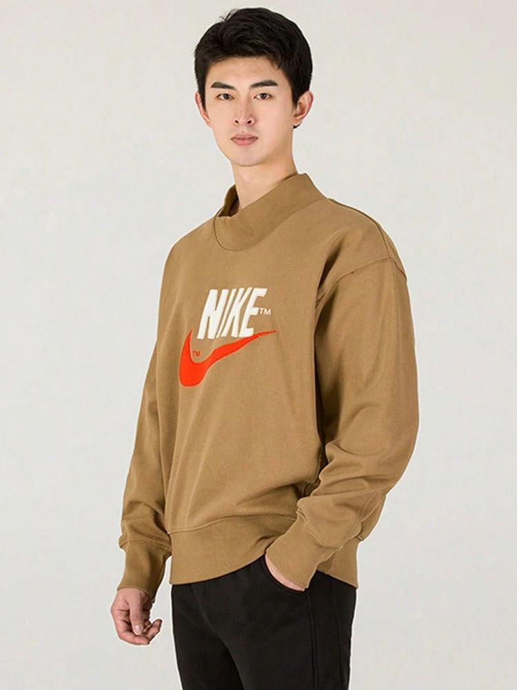 Nike Embroidered Comfortable Sporty Crew Neck Pullover Sweatshirt - Brown - View 1