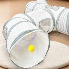 3 Styles Cat Tunnel, Suitable For Indoor Cats, With Observation Holes, Large Foldable Rainbow Pet Tunnel Toy With Hanging Ball, Interactive Toy For Cats, Rabbits, Small Dogs - White - View 5