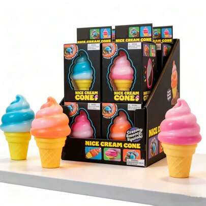 Schylling 1pc Cute Ice Cream Squeeze Squishy Toy, Creamy Smooth Slow Rebound Stress Relief Toy, Relieve Anxiety Pressure Toy, Novel Sensory Toy, Food Shaped Stress Relief Toy For Office, Home, Party (Packaged In OPP Bag, No Box)