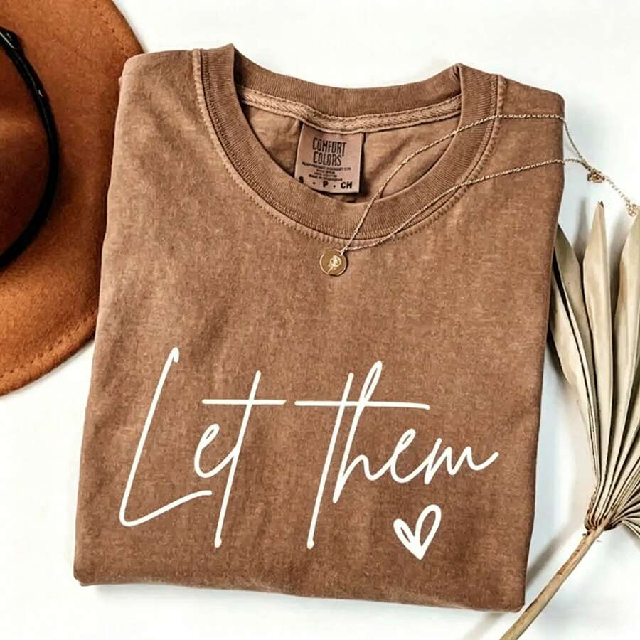 [100% Pre-Washed Cotton] Let Them Shirt Gift For Her, Aesthetic Tee, Cute Gift, Aesthetic Tee, Cotton Shirt-Vintage Street Style Unisex Loose Cotton S - 咖啡色 - 查看 1