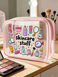 「Skincare Products」字母印花 PVC 化妝收納袋，拉鍊密封 PVC 旅行收納袋，便攜化妝盒，適合母親、老師、朋友、護理師，開學假期必備 - 彩色 - 查看 2
