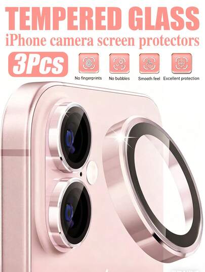 MIGAE 3pcs - Pink Camera Protector, Lens Cap, Lens Ring, For IPhone 11/12/13/14/15/16/16 Plus/16 Pro/16 Pro Max/17/17 Air/17 Pro/17 Pro Max Series