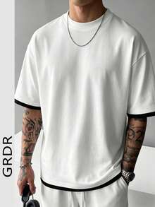 Áo thun nam GRDR cổ tròn tay ngắn, kiểu dáng cổ điển, phối hai mảnh, thời trang thường ngày tối giản, phù hợp cho công sở và đi làm. - trắng - Xem 2