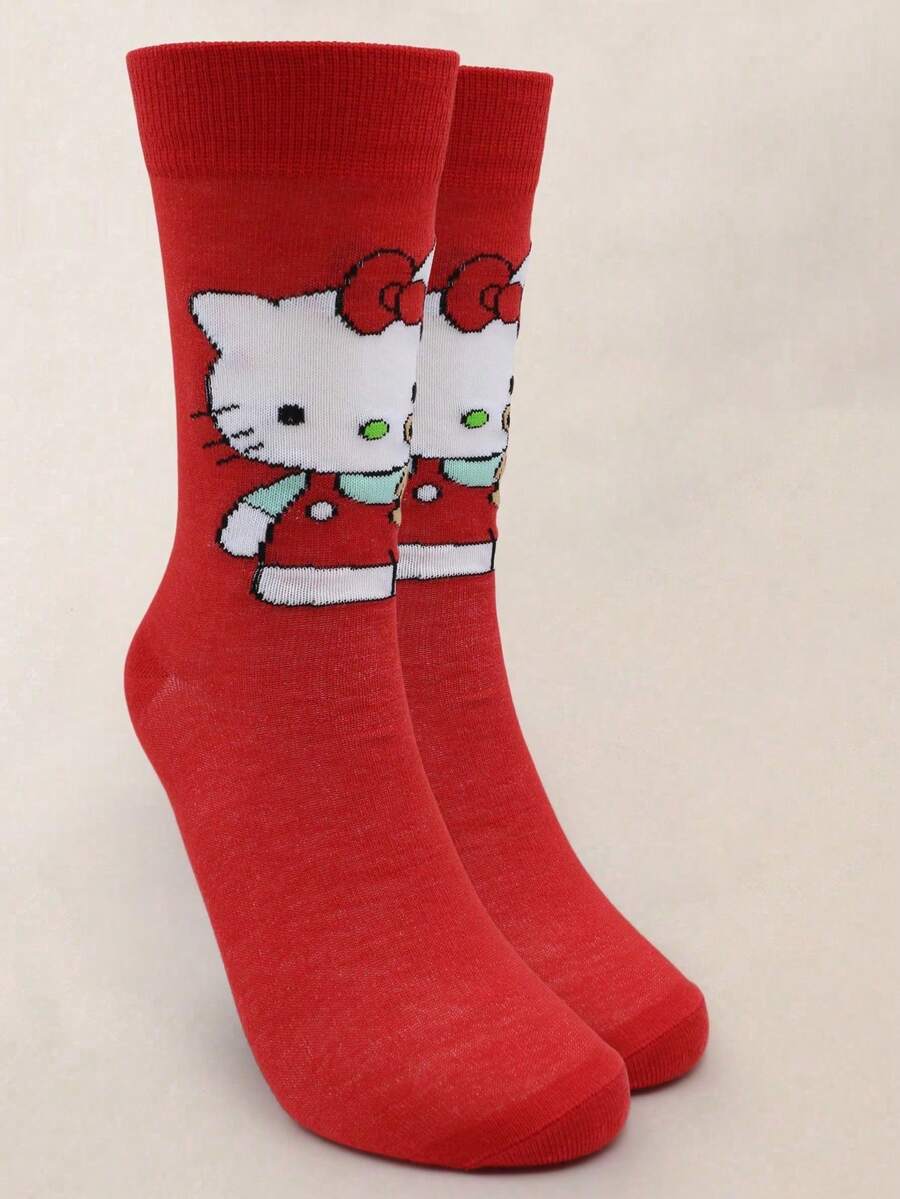 SANRIO 三丽鸥Hello Kitty袜子，一双装，女士/情侣中筒袜，个性化设计，趣味十足，色彩丰富，创意动漫卡通图案，节日礼物，舒适透气，提升家庭日氛围，时尚百搭，男女皆宜，趣味袜子，疯狂动漫，多色袜子 - 彩色 - 查看 1