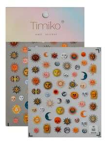 1pc Vintage Mysterious 3D Nail Art Sticker, Featuring Retro Sun And Moon Totem Design, Suitable For Vintage Outfits, Mysterious Styles, Personalized Nail Art, Subculture Scenes, Ideal For Subculture Enthusiasts, Vintage Lovers, Students, Nail Art DIY Beginners, Niche Style Girls Nail Stickers - Multicolor - View 10