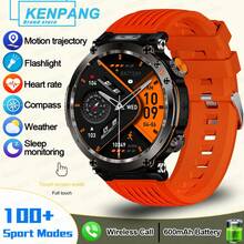 KENPANG Reloj inteligente con linterna LED dual, comprobación UV, llamada Bluetooth, frecuencia cardíaca, SpO2, notificación de aplicaciones, modos deportivos múltiples, brújula, resistente al agua IP68, rastreador de actividad física para Android e iOS - Ver 15