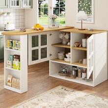 360° Rotating Dining Table, Simple And Modern Design, Multifunctional, Ideal For The Bedroom, Living Room Or Dining Room. It Is Equipped With A Snack Shelf, 5 Shelves And A Rotating Sideboard With Shelves And Glass Doors, White. - White - View 9