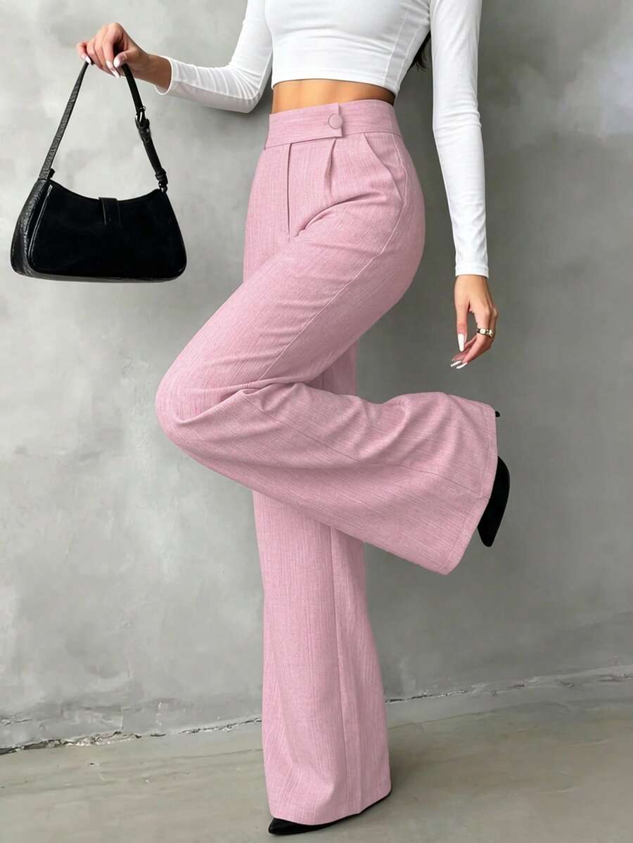 Quần công sở màu hồng thanh lịch dành cho nữ, có túi xéo, thích hợp cho mùa hè. - Hồng - Xem 1