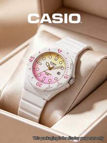 Casio Feminine Analog Watch LRW-200H-4E2 White Resin Women Iridescent Pink Yellow Gradient Dial Round Wristwatch Gold Hands Date 100M Waterproof – Dreamy Aesthetic for Party Brunch Festival Valentine's Day Sweet Gift for Her - 粉黃 - 查看 7