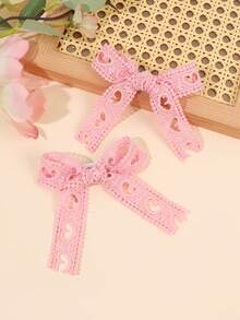 2 Laços de Cabelo Rosa com Renda para Meninas, Presilhas de Cabelo com Laço em Formato de Coração e Cauda, Elegantes e Elegantes para Uso Diário, Festas e Ocasiões Especiais, Acessórios de Cabelo para Adolescentes - Rosa - Ver 3
