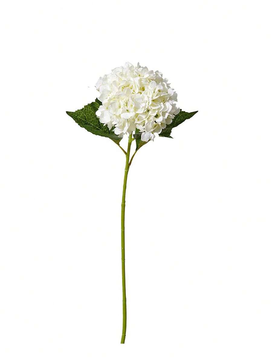 1支/6支 18.9英吋人造白色繡球花莖，仿真絲花，適合婚禮花束、桌花中心裝飾與居家裝飾，逼真白色花朵配綠葉 - 白色 - 查看 1