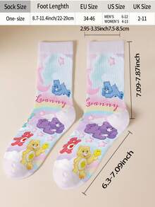 CARE BEARS 1 paire de chaussettes personnalisées pour femmes avec les Bisounours, impression numérique 360 degrés avec Cheer Bear, Wish Bear, Heart Bear, Angel Bear, Grumpy Bear et plus, style minimaliste mode, convient pour le port quotidien et les cadeaux de remise de diplôme/anniversaire - Multicolore - Voir 6