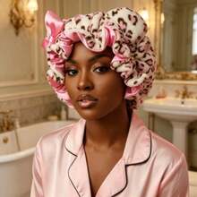 New Leopard Plush Cat Ear Headband, Bow Fluffy Hairband, Quick Dry Shower Cap, Soft Sleeping Hat For Women Men - Baby Pink - View 3