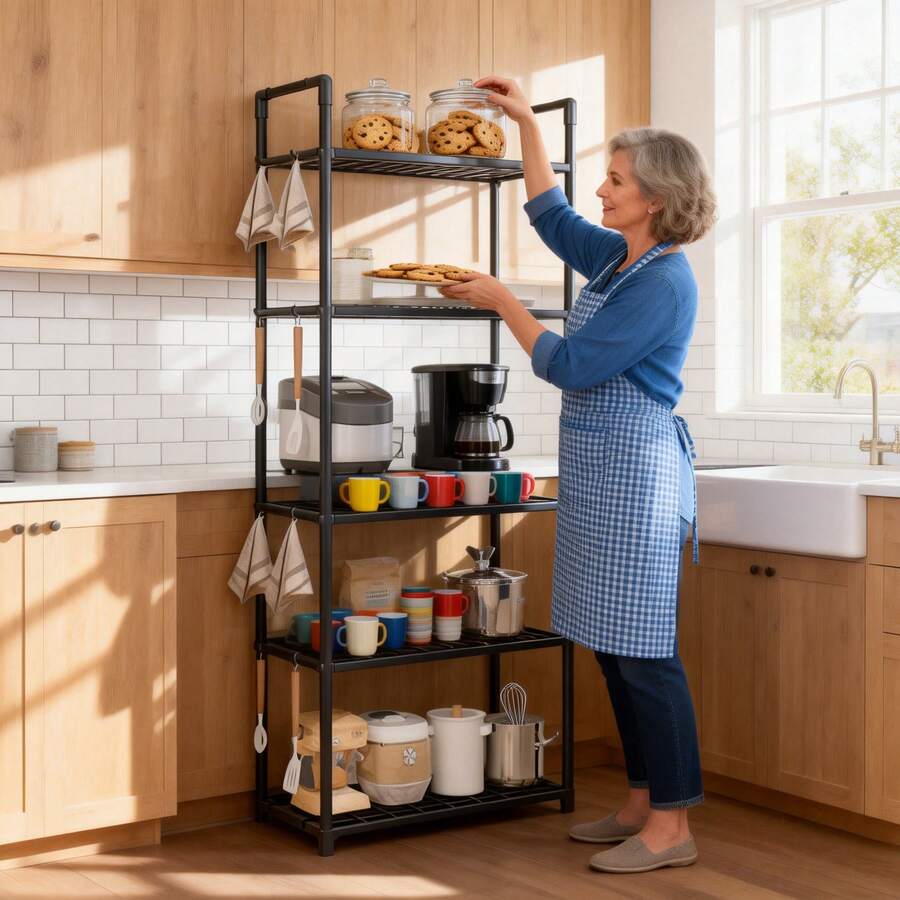 5-Tier Metal Frame & Plastic Shelf Storage Rack - Black Or White 2-Color Multifunctional Organizer For Kitchen Garage Bookshelf | Indoor Outdoor Standing Shelf Unit - Space Saving Home Storage