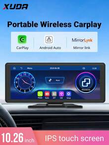 XUDA新款10.26英寸IPS触摸屏CarPlay车载收音机多媒体视频播放器，便携式无线CarPlay MP5播放器，兼容Apple或Android Auto - 黑色 - 查看 11