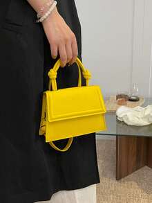 Solid Color Pleated Edge Handbag, Flap Crossbody Bag, Retro Floral Pattern Women Bag - Yellow - View 3