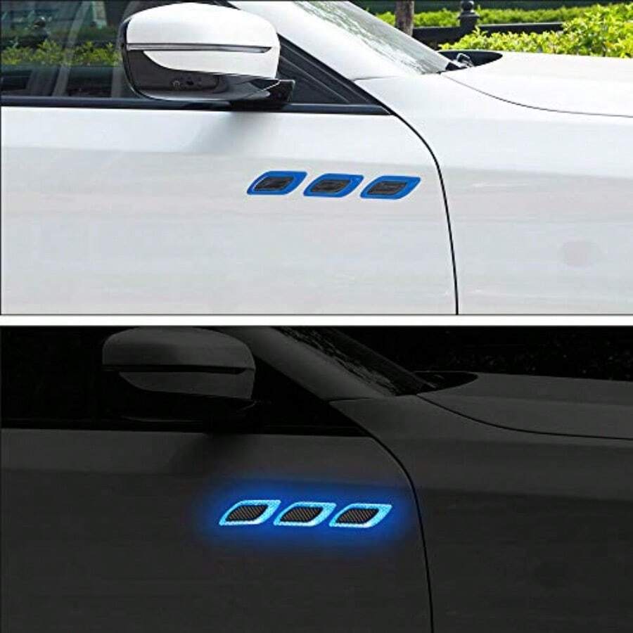6Pcs 3D Strong Reflective Stre Sticker Car Fender Ood Bumper Ig-Intensity Nig Sibility Reflective Decal Safety Warning E Carbon Fir Universal Car SUV Blue - Màu xanh da trời - Xem 1
