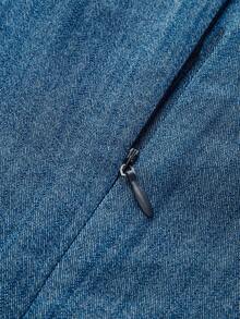 Bộ trang phục mùa hè dành cho nữ, áo vest giả denim và quần ống rộng (2 món). - Màu xanh lam - Xem 8