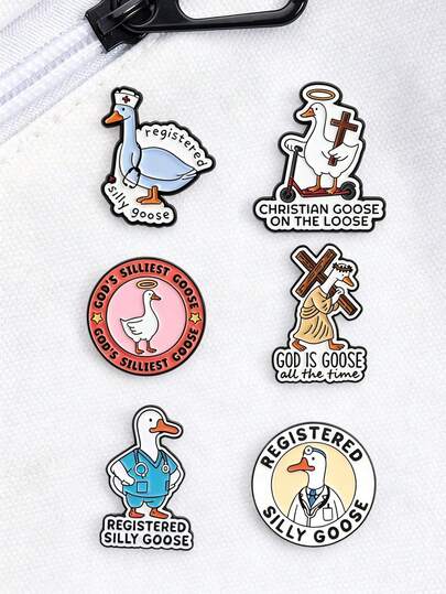 6pcs/Set Cute Cartoon Multi-Style Goose Metal Brooch For Women. Lovely, It Can Be Matched With Bags And Clothes. Versatile For Daily Wear In All Seasons, An Ideal Gift For Festivals.