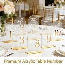 Gold Acrylic Wedding Signs, Suitable For Restaurants, Events, Parties, Gatherings, Team Building, 1-10 Arc-Shaped Table Number Signs, Restaurant Banquet Decorative Table Signs - vàng - Xem 7
