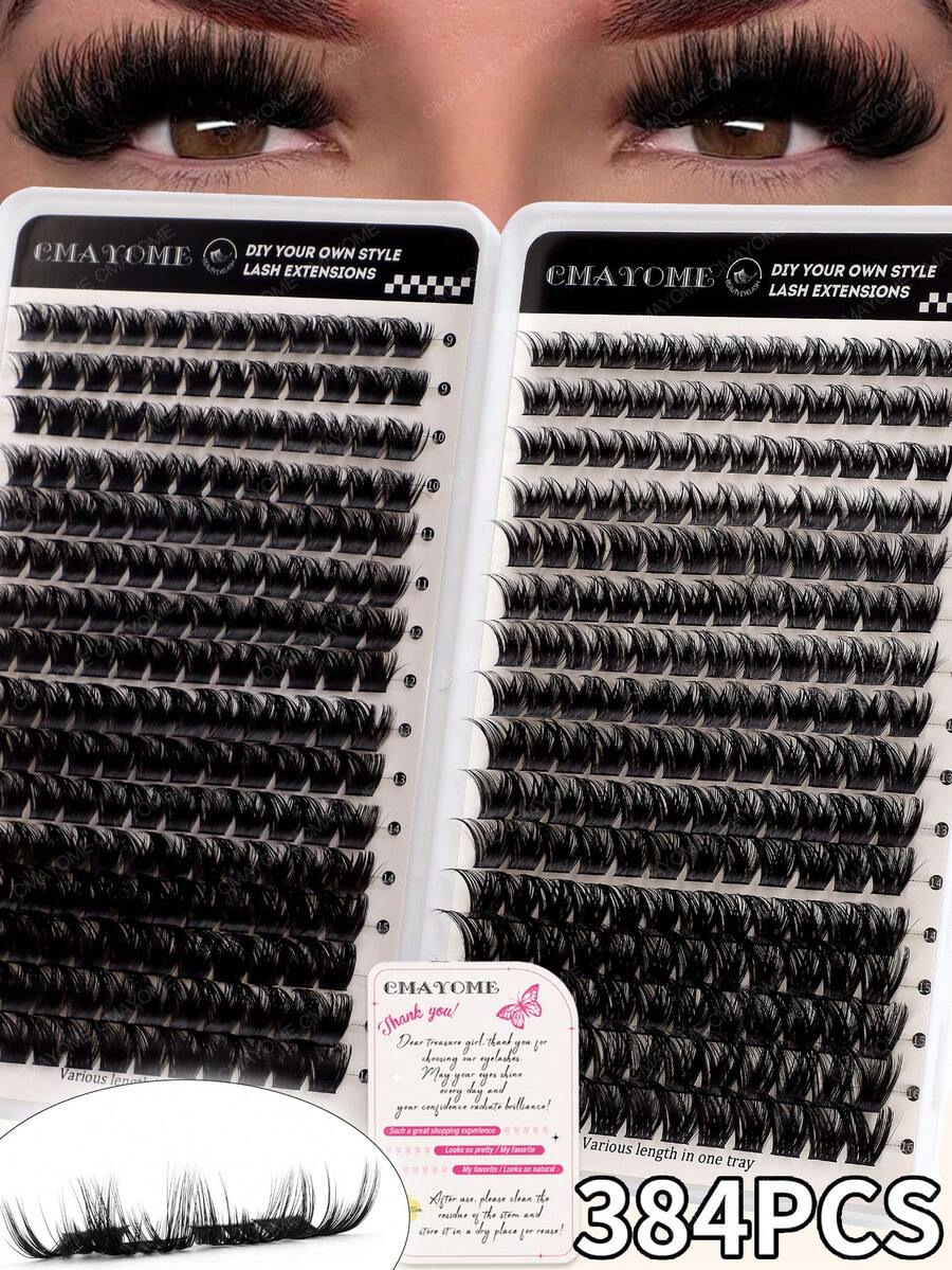 384/448 PCS Eyelashes Diy At Home,Soft And Natural Look Fake Lashes,Thick Fluffy Lashes.Summer False Eyelashes,Portable For Travel,East To Use For Daily Commuting,Night Party,Beach Vacation Lashes,Pool Party Waterproof Lashes.