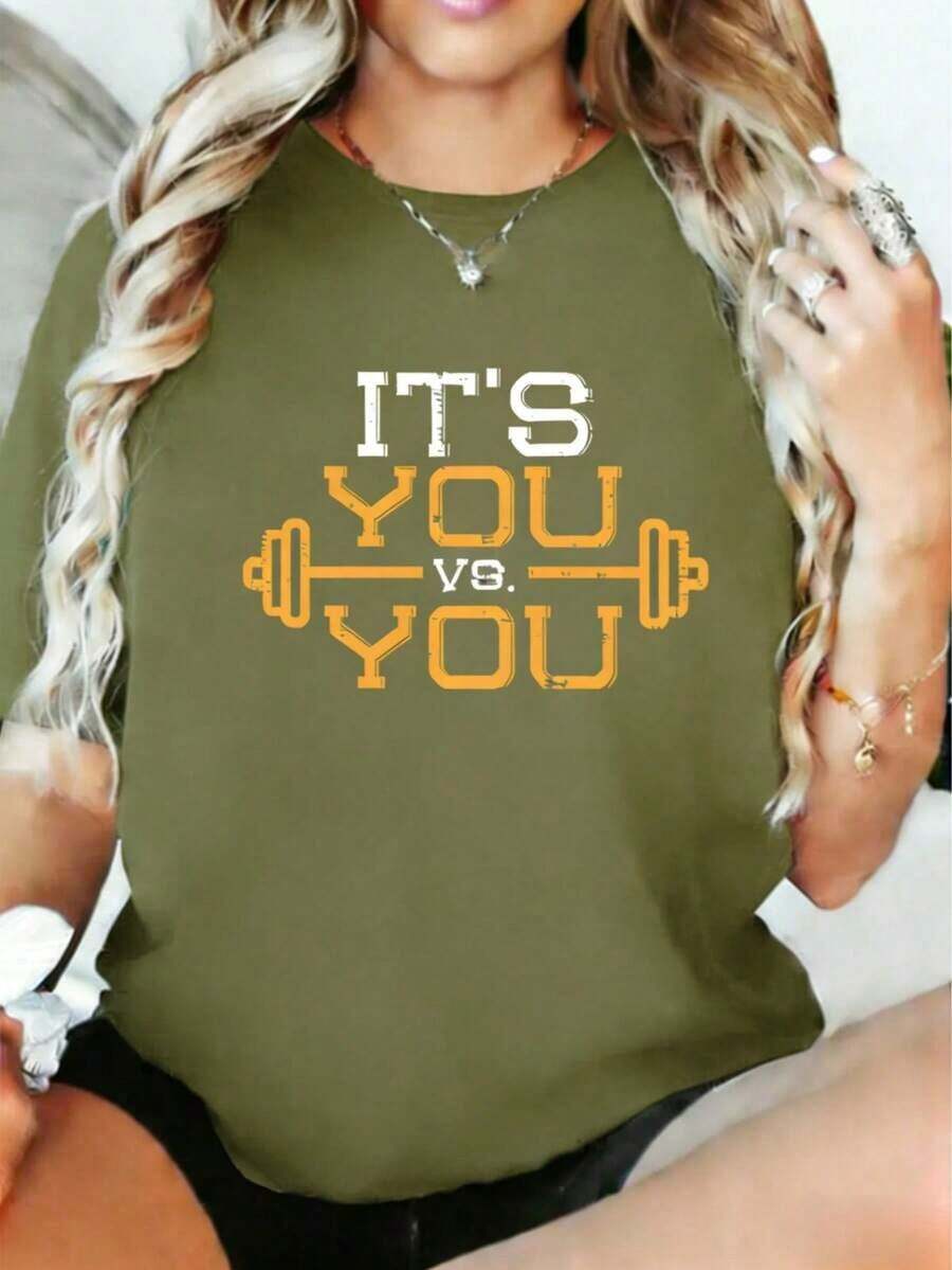 "It's Vs You" 100% Cotton Short-Sleeved T-Shirt For Gym Workouts And Fitness Motivation For Men And Women. Comfortable 100% Cotton. - 綠色 - 查看 1