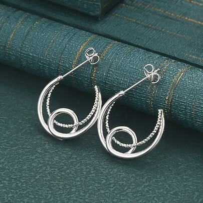Bông tai bạc Sterling 925 hình chữ thập dành cho nữ - Trang sức dự tiệc thanh lịch cổ điển và quý phái.